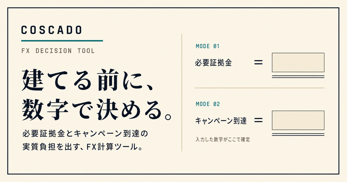 建てる前に、数字で決める。FX必要証拠金・キャンペーン到達計算ツール
